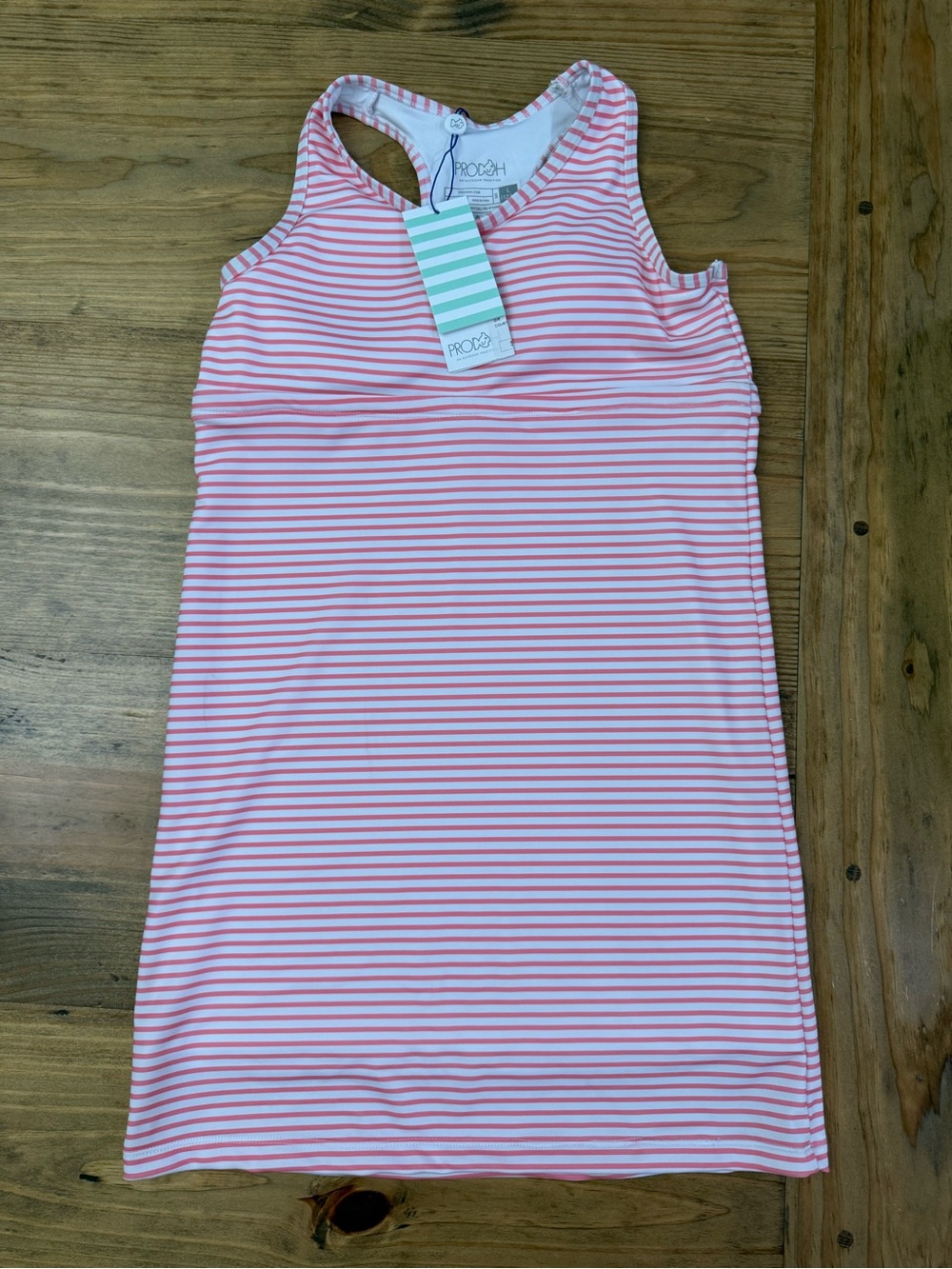 PRODOH Girls Court To Port Striped Swim Dress Large NWT
